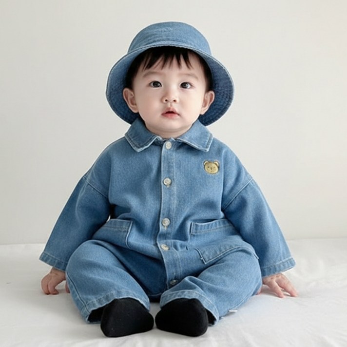 몽실이 포켓데님 긴팔우주복 유아용 아기 외출복 돌선물 백일선물