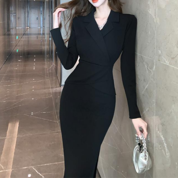 JQS 오피스룩 XL 하객 롱 원피스 1119 자켓핏 슬림 롱원피스 출근룩 모임룩