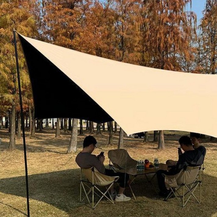 HAM 캠핑 와일드 블랙코팅 타프 야외 캠핑 텐트 피크닉 그늘막 비와 자외선 차단 휴대용 그늘막, 카키450500cm