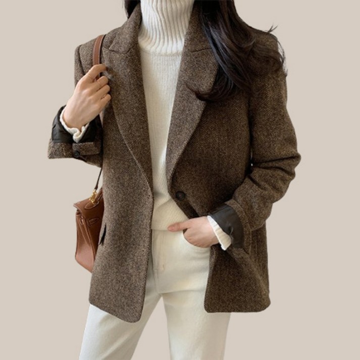 패션플로우 여성용 헤링본 단정한 오피스룩 정장 자켓