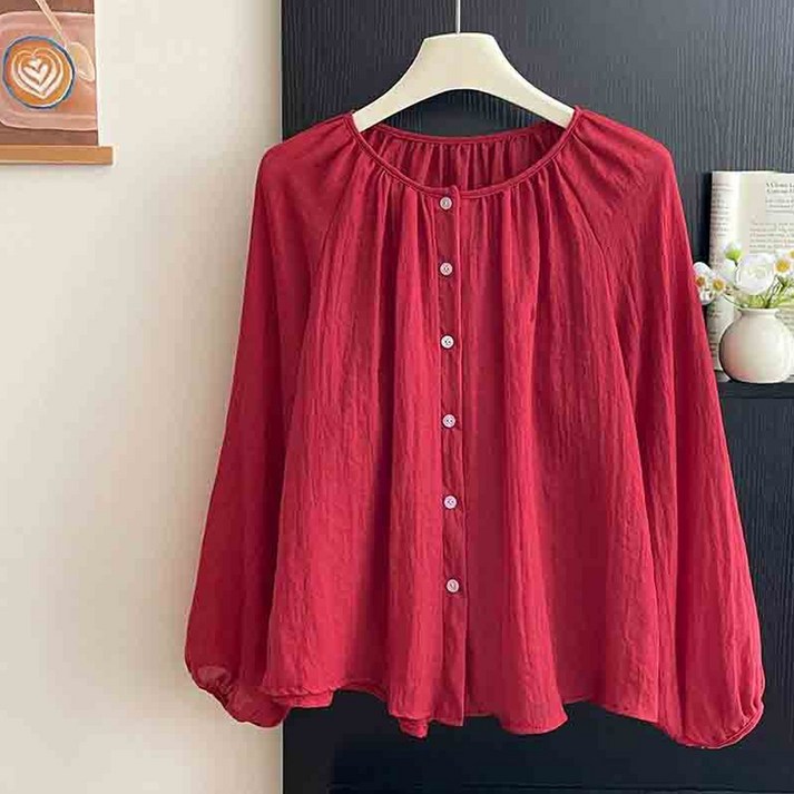 페이퍼먼츠 리벨로 컬러 셔링 루즈 블라우스 11395