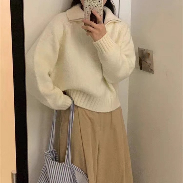 아이엠몽 여성용 사하라 반집업 무지 단색 니트 스웨터