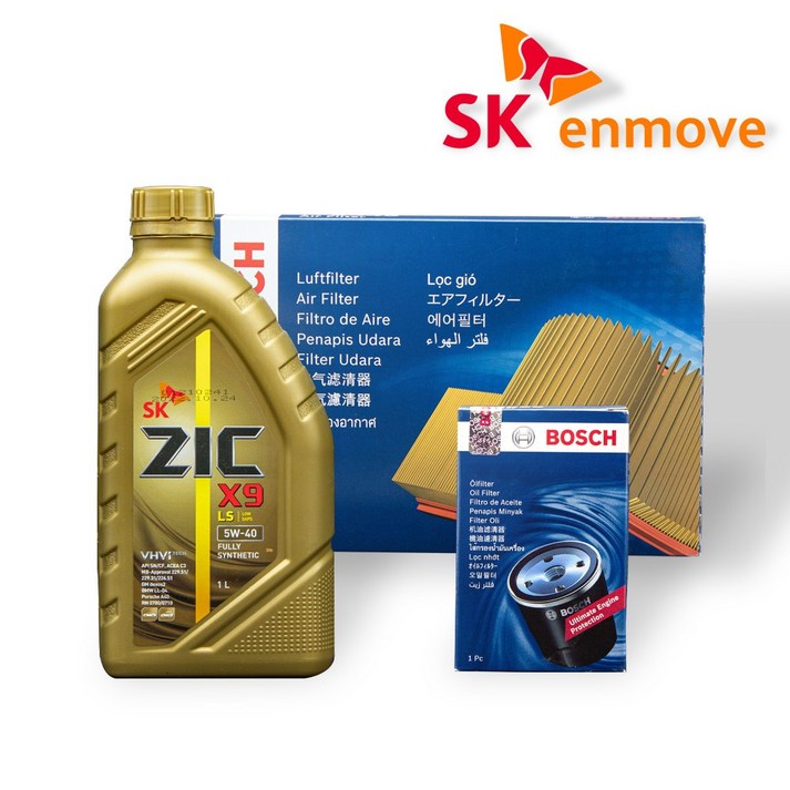 올뉴 모닝(11 년~16년) 가솔린/ LPG 엔진오일 세트 지크 X9 LS 5W40 3L 보쉬 필터 A 2441 O 1189, 3L, 1세트