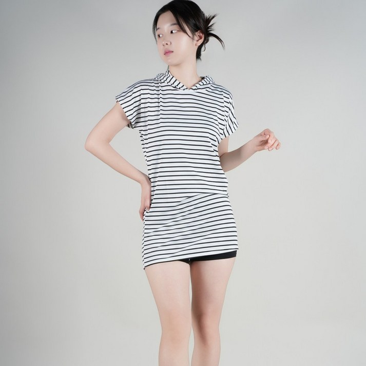 알버트현 여성 반팔 후드 원피스 휴양지 데일리