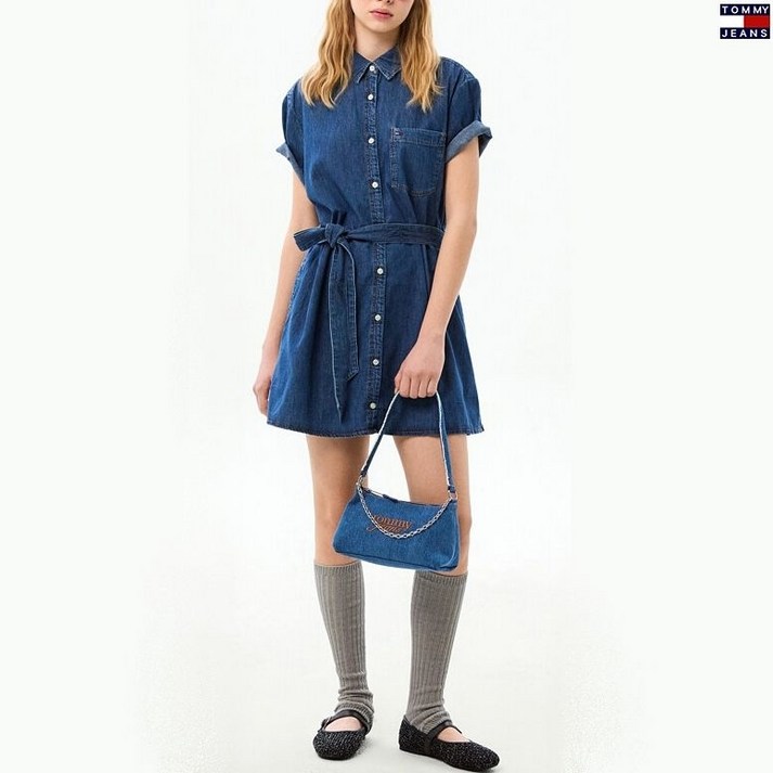 매장정품 TOMMY JEANS 타미진스 여성 샴브레이 데님 셔츠 미니 원피스 T32G1NOP13TWT2 1519843