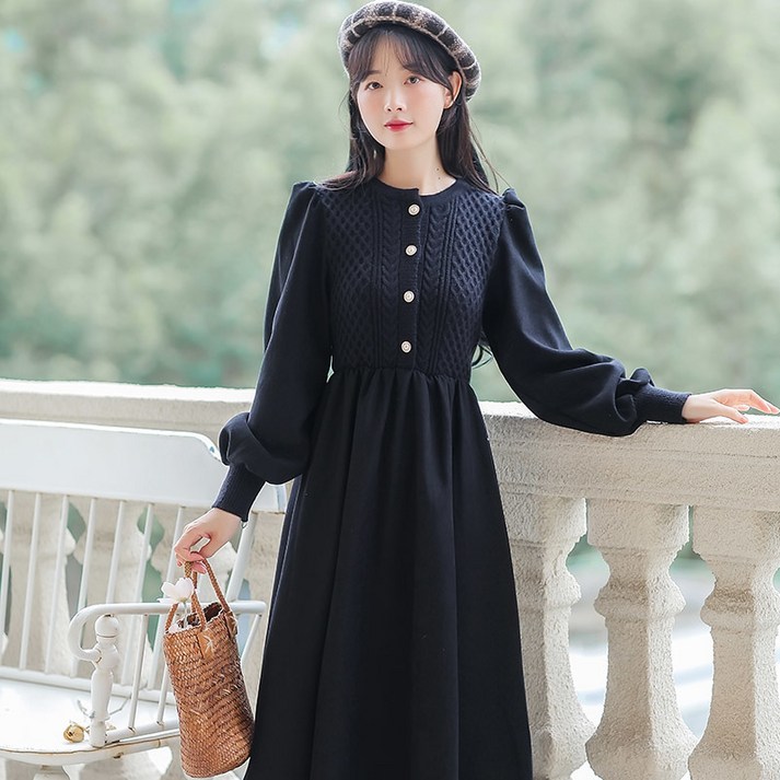 ORZQU 여성 가을 트렌드 허리라인 롱원피스 디자인감 우아하고 긴팔원피스