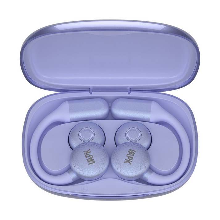 WAPIK 귀걸이형 오픈형 이어폰 R7 블루투스 6.0 ENC 노이즈 캔슬링 운동용 C타입, 퍼플, R7