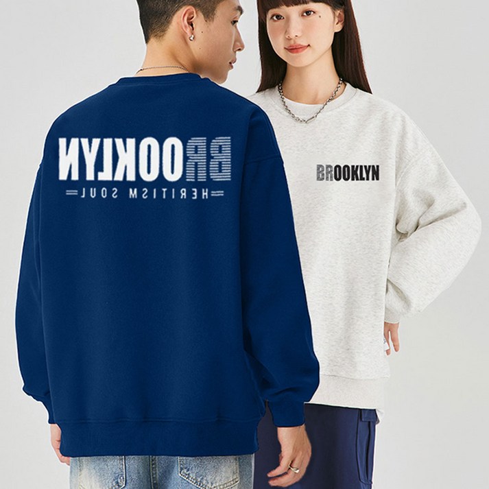 오버핏 특양면 맨투맨 M3XL 남자 여자 빅사이즈 긴팔 티셔츠 브루클린