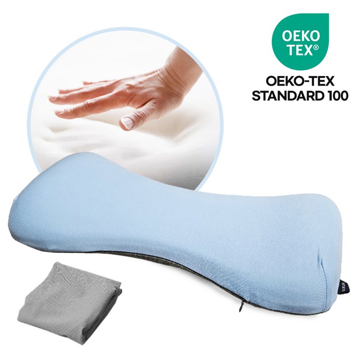 편안하고 낮은 바른 허리 베개 본품 + 커버 1개 추가 세트, 하늘색