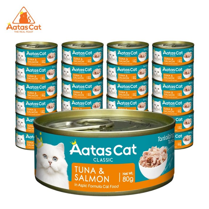 아타스 프리미엄 고양이 습식 주식캔, 혼합(참치/살몬/연어), 80g, 24개