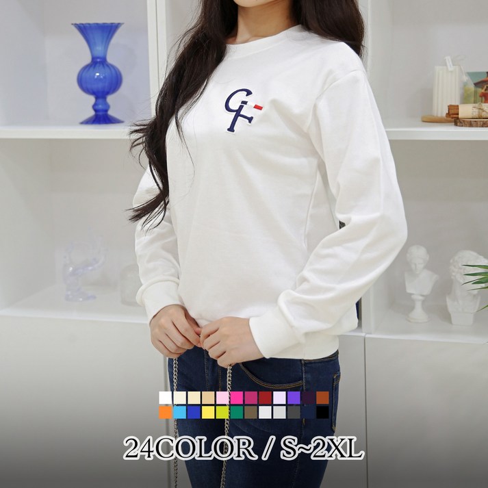 당일출고 여자친9 래터링 볼륨자수 빅사이즈S2XL 소프트 맨투맨 국내제작26칼라