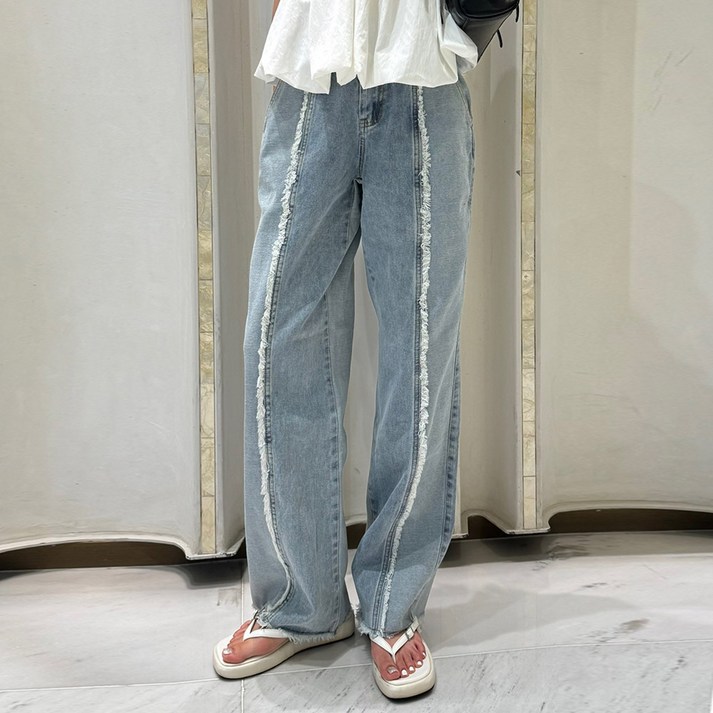 마지막SALEHIP39 프린지 수술포인트 와이드 데님 일자청바지 001