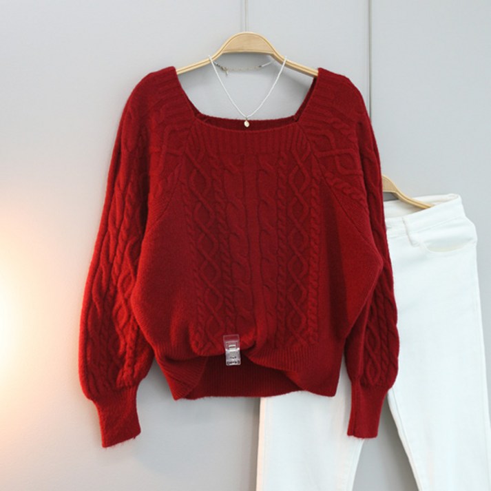 달콩 여성 케이디꽈배기스퀘어넥니트