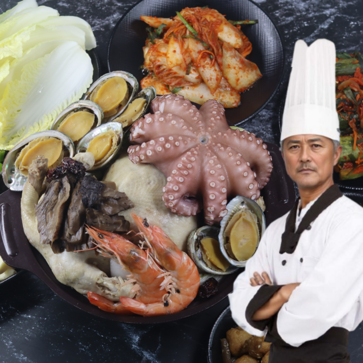 먹사부 진한육수 산더미 [능이버섯 해신탕 밀키트 세트] 전복 문어 새우 포함 해물 삼계탕 복날 음식 보양식