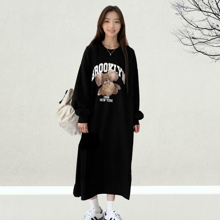 핀트리 가을 겨울 봄 긴팔 루즈핏 빅사이즈 오버핏 롱 원피스 마실룩 편한 캐주얼 임산부 홈웨어 잠옷 실내복 3 colors