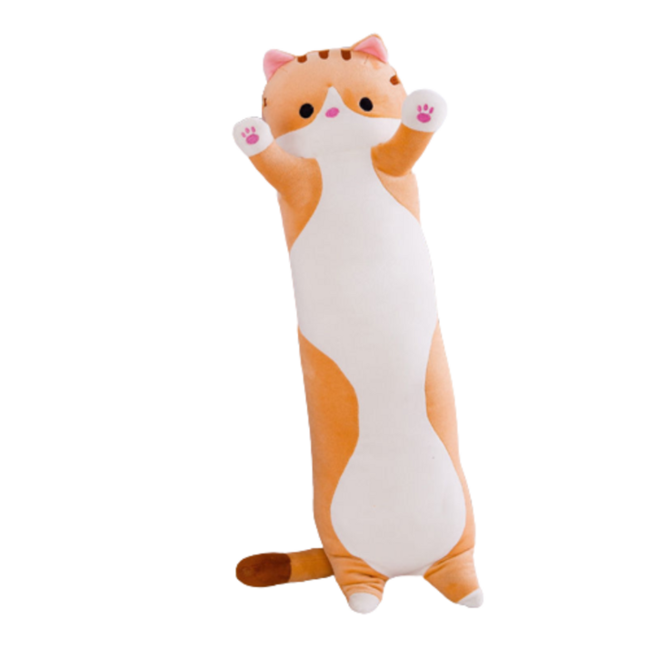 Haengbuk 고양이 바디필로우 인형 귀여운 베개 캐릭터 롱쿠션 생일 선물, 브라운