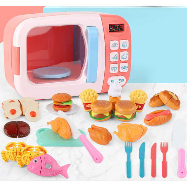 HS 역할놀이 31종 풀세트 주방놀이 전자레인지 장난감  유아 아동 실감나는 주방놀이 오븐, 전동 회전타이머LED라이트사운드, 생일 선물 추천, 1박스, 분홍색