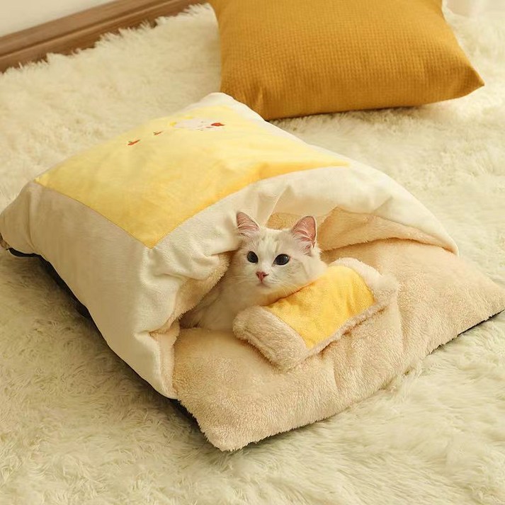 고양이 강아지 겨울 따뜻한 부드러운 방한 이불 침대 하우스 침낭 쿠션