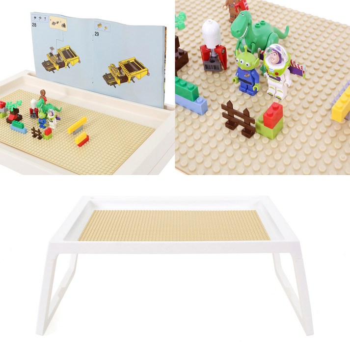 더뻔뻔 좌식형 접이식 블럭책상 블럭판 포함 좌식테이블, 흰색책상연베이지색판