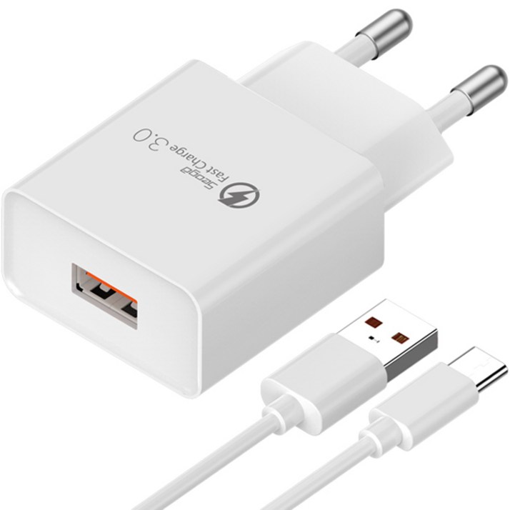 서가 퀵차지 QC3.0 18W USB 고속충전기  C타입 케이블 1.5m 세트, 화이트, 1개