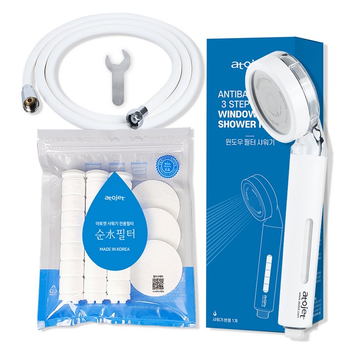아토젯 윈도우 필터 샤워기 + 헤드필터 3p + 바디필터 3p + 에코호스 2m, 1세트, 화이트