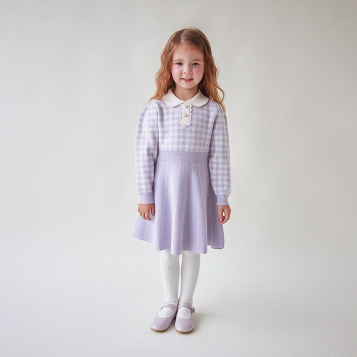 마리앤모리 여아용 엘리체크 니트 원피스