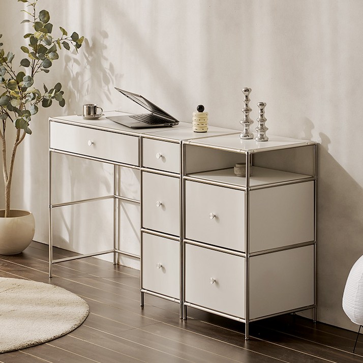 헤이몰리 헤이즈 870 서랍 화장대  400 선반 서랍장 세트 방문설치, 퓨어화이트