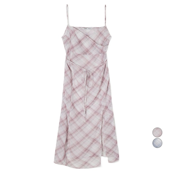 미쏘 여성용 체크 셔링 레이어드 원피스