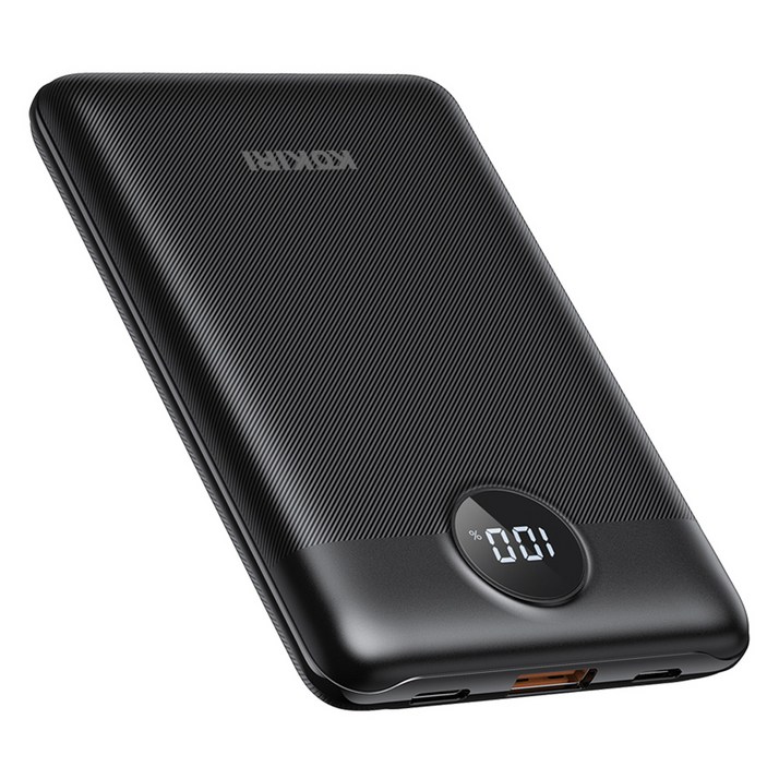 코끼리 고속충전 미니 LCD 잔량표시 PD 22.5W 보조배터리 10000mAh, 블랙, KPBRM10P1A1