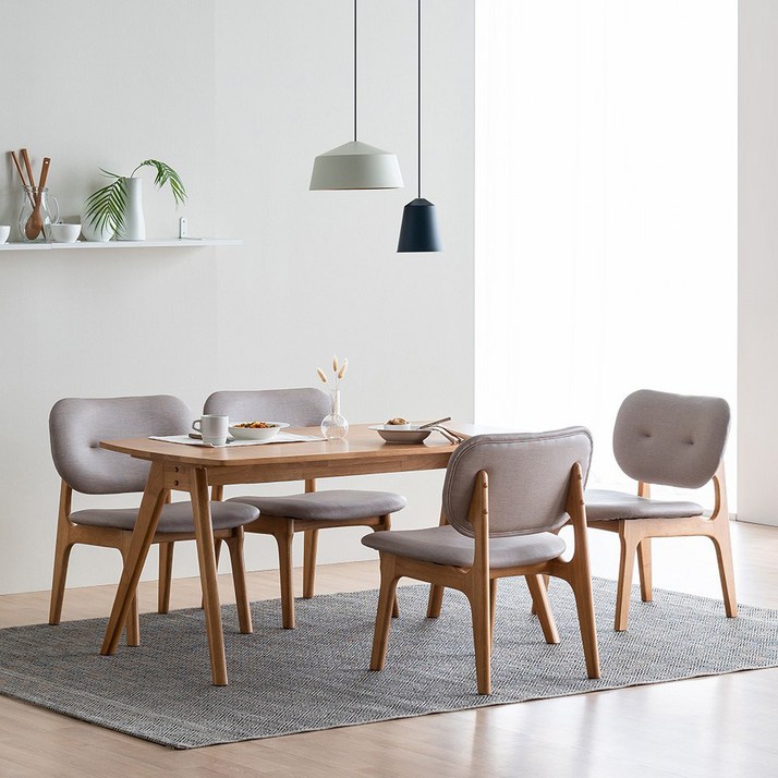 레이디가구 스칸딕 패밀리 고무나무 원목 4인용 1600 와이드형 식탁  의자 4p 세트 방문설치