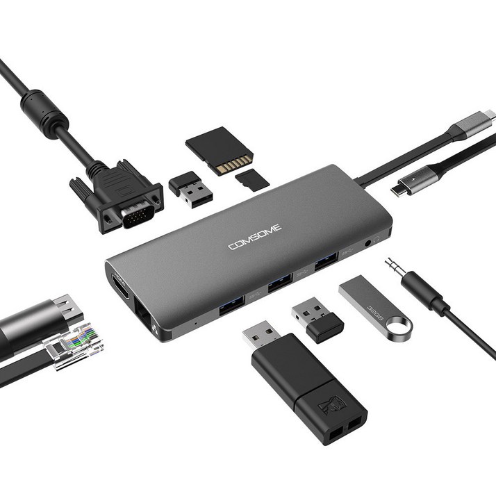 컴썸 C타입 HDMI 멀티 허브 HDMI 11 in 1 USB 3.0 CT110P 그레이 실버, SILVER, 1개