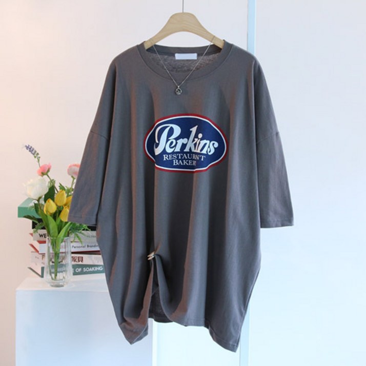 에스제이룩 여성용 원스킨박스티 오버핏 빅사이즈 루즈핏 롱티 반팔티셔츠