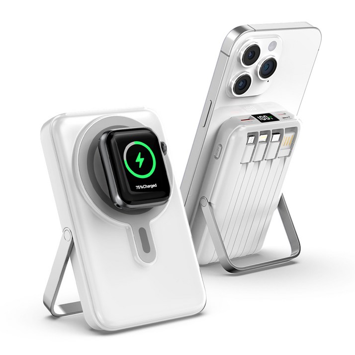 THOUSTA 맥세이프 대용량 보조배터리 고속충전 PD22.5W 거치대 케이블 일체형 무선 배터리 10000mAh