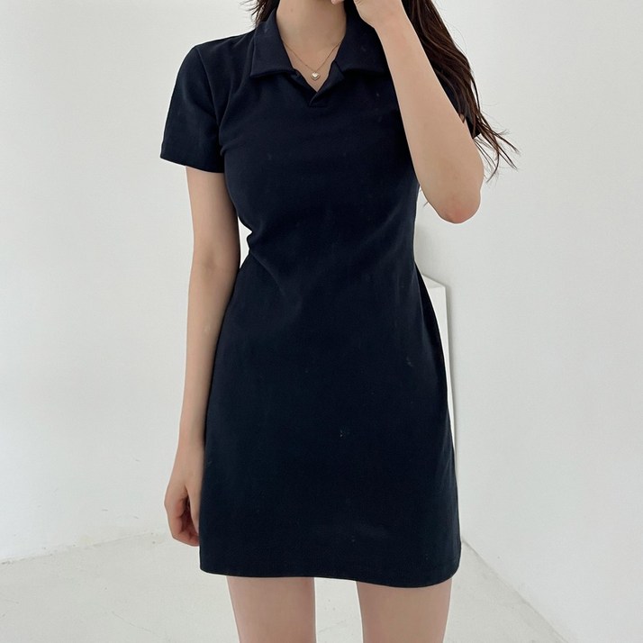 잇진 여성 허리끈조절  데일리 카라 스트랩 미니 원피스