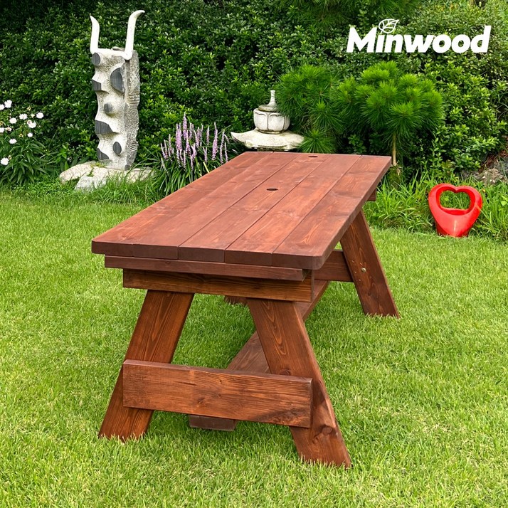 미엔우드 다용도 야외 원목 테이블 단품 야외용 벤치 의자 탁자 공원 조경 농막, 월넛색2회도색