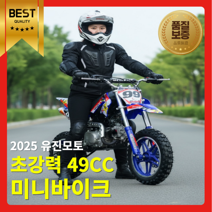 유진모토 초강력 미니 바이크 49CC 포켓 오토바이 산악 레저용 소형 오프로드 2행정 성인, 블랙