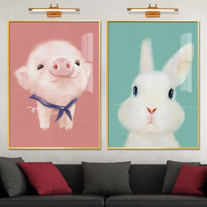 보고아트 아이방 아기방 꾸미기 귀여운 그림 토끼 돼지 동물 일러스트 인테리어 액자, 1번 핑크돼지2번 민트토끼2개세트
