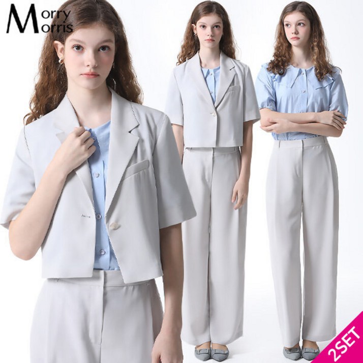 모리모리스 모리모리스  원버튼 숏 재킷+핀턱 와이드 팬츠