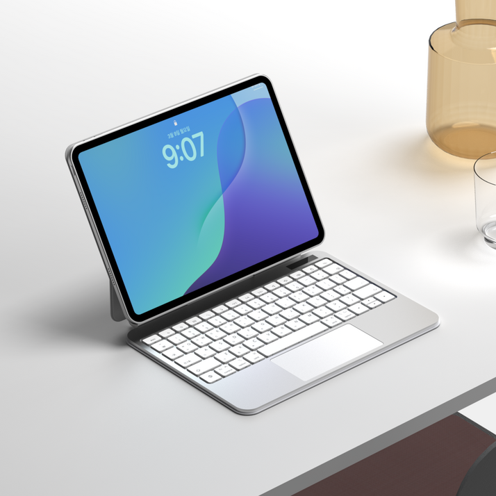 풀 알루미늄 바디 링크프로 아이패드 매직키보드 케이스 에어4 5 6 7세대 M2 프로3456세대 1112.913인치 블루투스 한글각인 백라이트 구조독 호환, 1개, 화이트