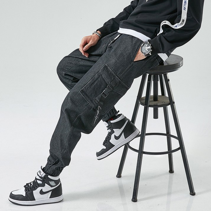 카우보이 바지 남성 패션 스포츠 캐주얼 바지 조수 브랜드 느슨한 크기 남성 봄과 가을 바지 남성 머리카락
