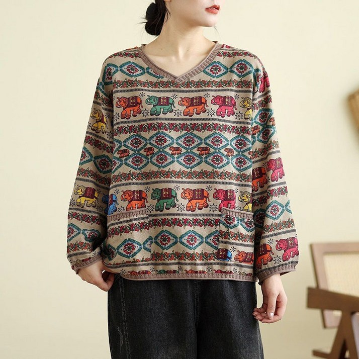 ORZQU 가을 여성 긴팔 브이넥 레깅스 루즈핏 슬림핏 면 마 맨투맨 티셔츠