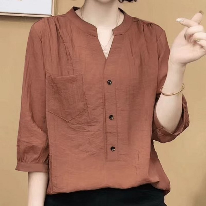 보그핏 하만상의  여성 여름 하절기 반팔 앞주머니 블라우스