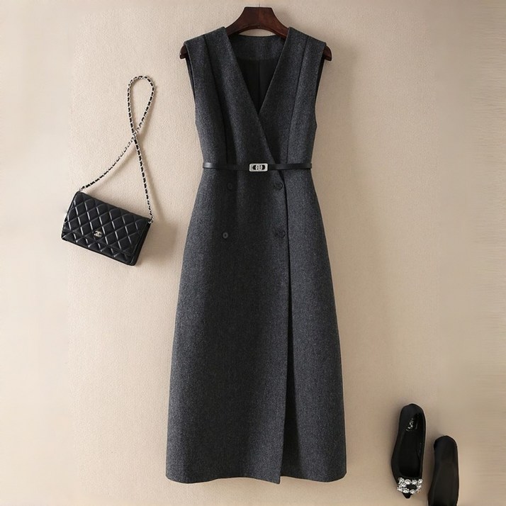 AOKADA 여성 가을 겨을 오피스룩 결혼식 하객룩 민소매 롱 원피스