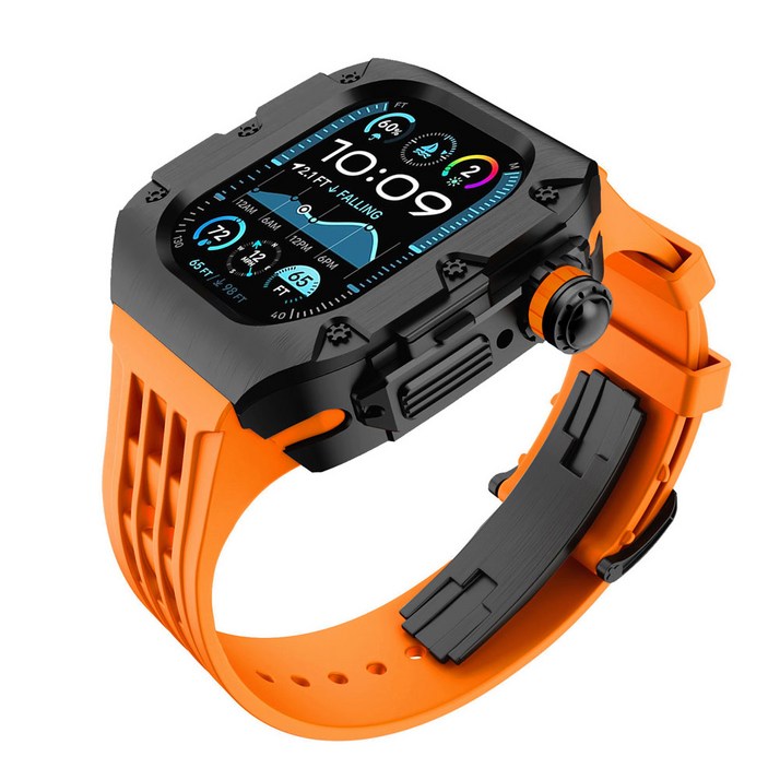 애차드밀 애플워치 호환 티타늄 케이스 울트라 9 8 7 플립형 일체형 스트랩 메탈 밴드 줄질, 06.블랙오렌지, 1개