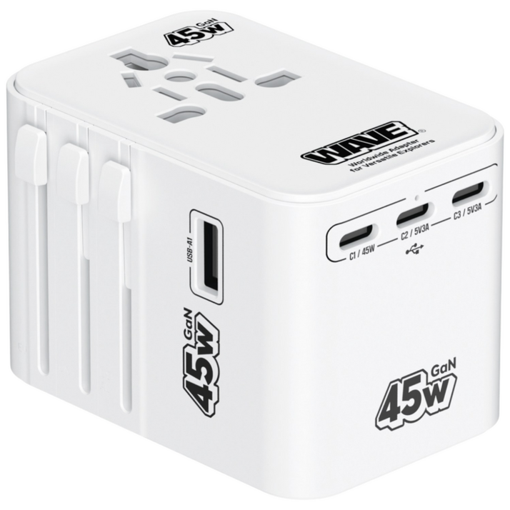WAVE 2500W 드라이기 사용 가능 고출력 GaN 45W 초고속 충전 해외 여행용 멀티 플러그 어댑터 화이트, 1개