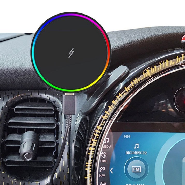 미니쿠퍼 전용 억스이지 맥세이프 자석식 LED 무선 자동 충전 거치대, F바디 디지털 계기판 전용, 억스 자석식 무선충전 세트