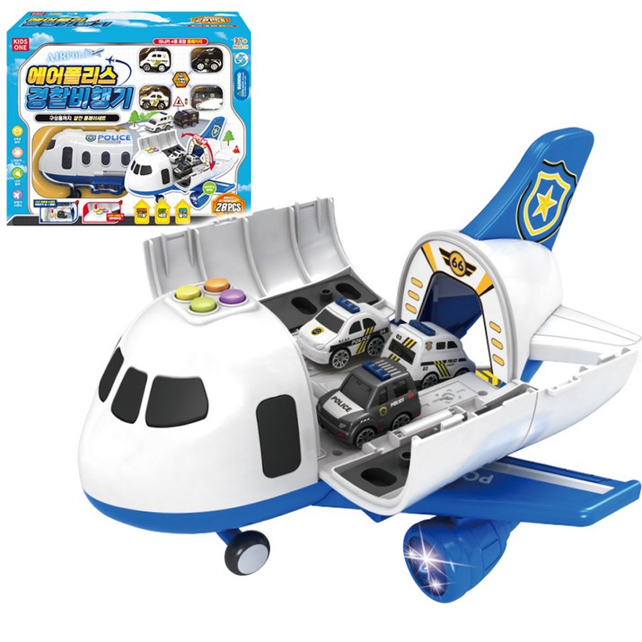 키즈원토이 어린이 에어폴리스 경찰 비행기 장난감 세트, 블루 7554019122