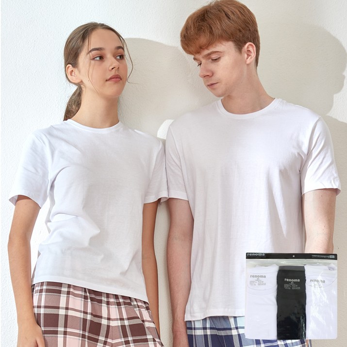 레노마 싱글흑백 라운드 튜브 반팔 티셔츠 3p 세트 - 투데이밈