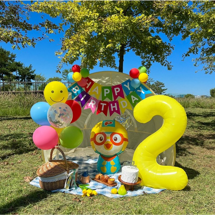 뽀로로 생일풍선 두돌생일상 생일파티세트, 레인보우