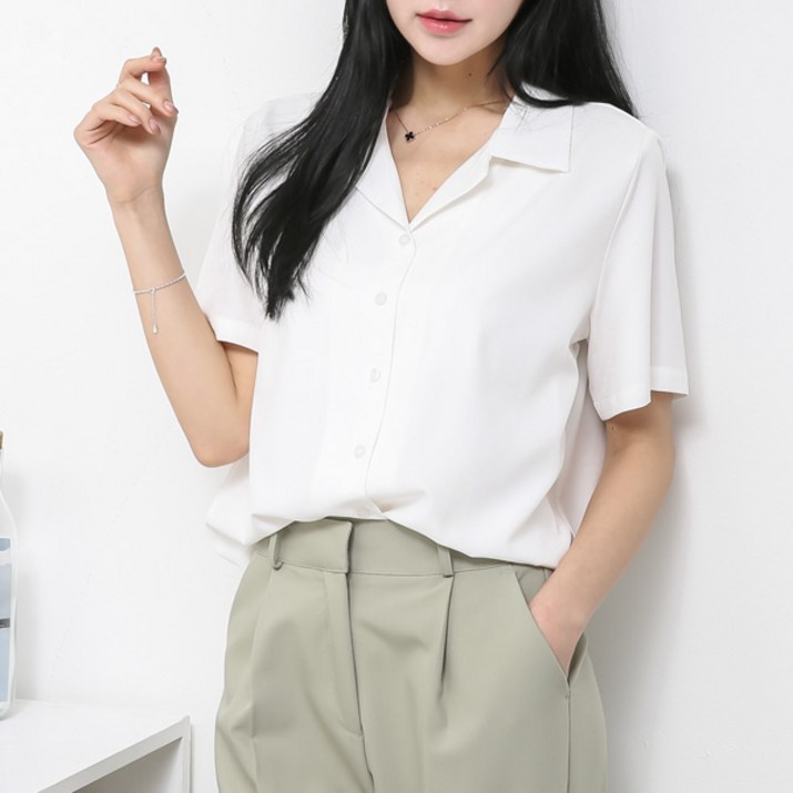 오버나인 여성 링클프리 오픈 반팔셔츠 블라우스 오버나인 여성 링클프리 오픈 반팔셔츠 블라우스